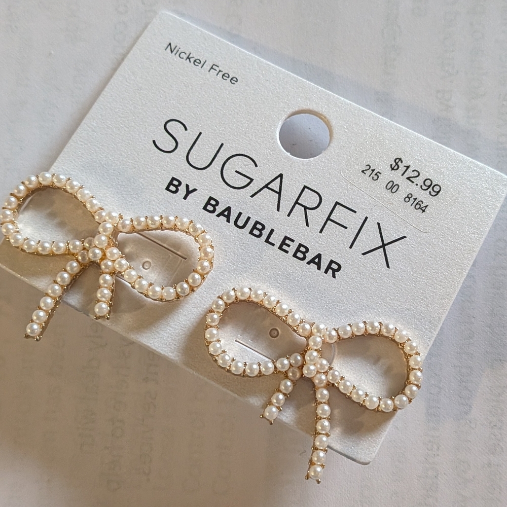 Sugarfix by BaubleBar Pearl Bow Pierced Stud Earrings Bows New Ribbons